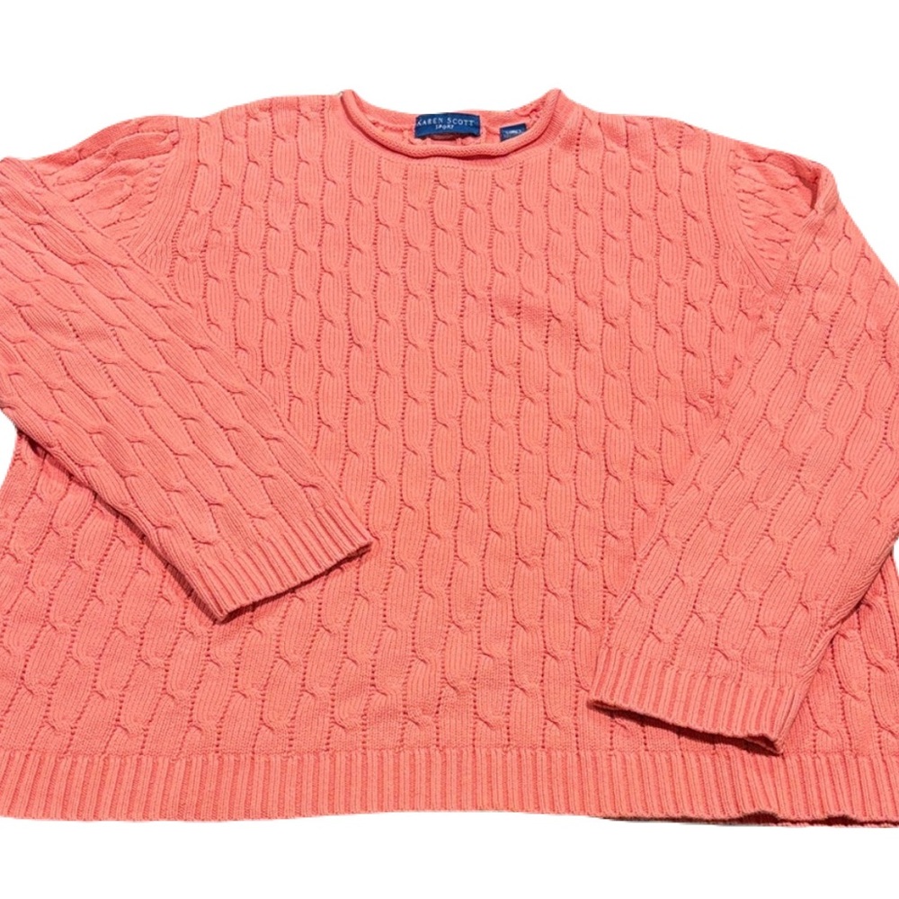 Karen Scott Sport Pink:Coral Cable Knit Sweater